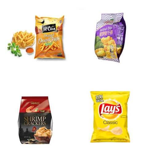 different kinds of potato chips packaging bag