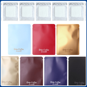 Finished drip coffee bags produced by pre-made bag packaging machine